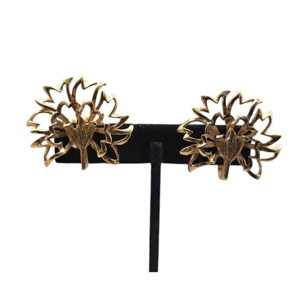 Napier Sterling Clip On Earrings 1940s Gold Wash 925 Silver Large Leaves 925 - Picture 8 of 13